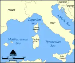 Mapa Ligurského moře