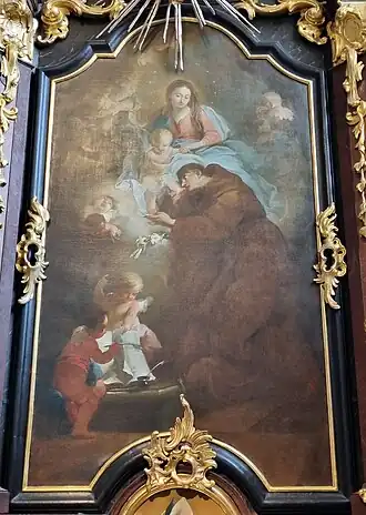 Sv. Antonín Paduánský uctívající Pannu Marii s Ježíškem, piaristický kostel v Litomyšli (1759)