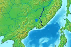 Mapa toku řeky, který je vyznačen tmavomodrou linkou