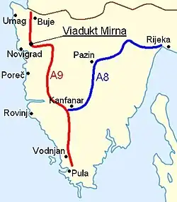 Poloha mostu na mapě Istrijského ypsilonu