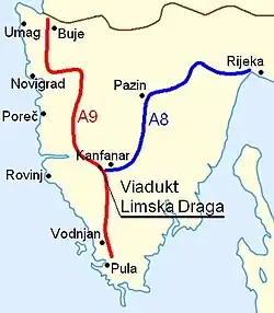 Poloha mostu na mapě Istrijského ypsilonu