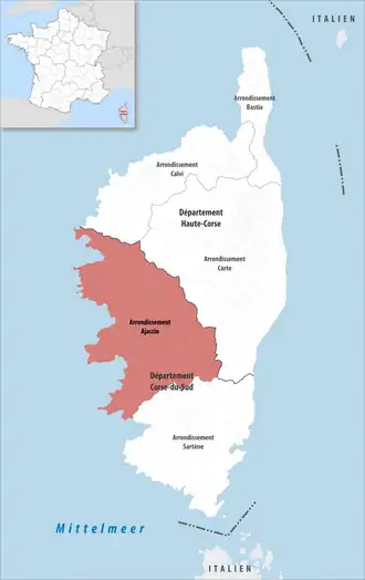 Arrondissement na mapě regionu Korsika