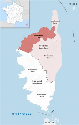 Arrondissement Calvi na mapě departementu Haute-Corse