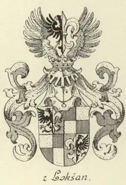 Erb Lokšanů z Lokšan (reprodukce V. Krále z Dobré Vody, 1891)