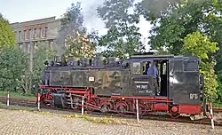 Barevná fotografie historické lokomotivy