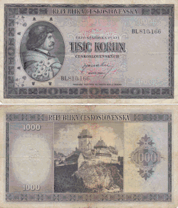 Bankovka s nominální hodnotou 1000 Kčs (Jiří z Poděbrad)