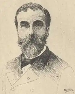 skica horní části muže v obleku, s motýlem a upraveným vousem