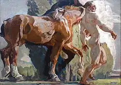 Plavení koní : Olej na lepence