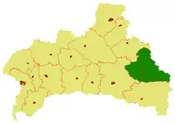 Luninjecký rajón (zeleně) na mapě Brestské oblasti