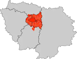 Métropole na mapě regionu Île-de-France