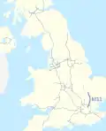 M11 motorway (Great Britain) map