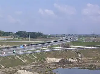 Výjezd z dálnice na města Sándorfalva a Szeged