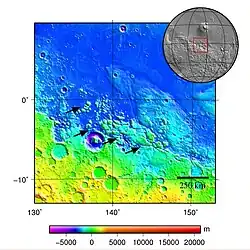 topografická mapa hory Aeolis Mensae