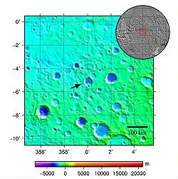 Topografická mapa kráteru Airy a okolí