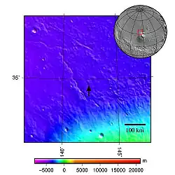 topografická mapa okolí hory Galaxius Mons