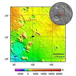 topografická mapa hory Tyrrhena Mons