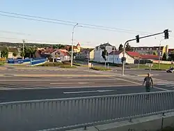 Hlavní křižovatka v Malenovicích, kostel svatého Mikuláše