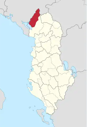 Poloha okresu Malësi e Madhe na mapě