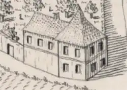 Usedlost Malovanka na Huberově perspektivním zobrazení Prahy (1769)