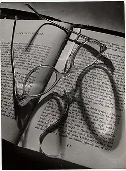 Fotografie rozečtené Čapkovy knihy Povídky z jedné kapsy, povídka Naprostý důkaz, poslední stránka, kterou matka M. Budíka četla před smrtí