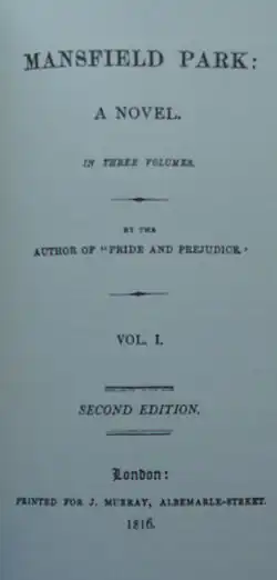 Obálka druhého vydání Mansfieldského panství z roku 1816