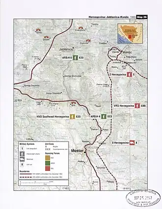 Frontová linie v severní a střední Hercegovině koncem roku 1993