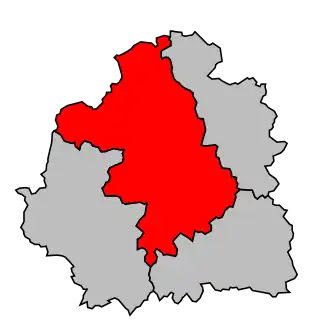 Arrondissement na mapě departementu Indre