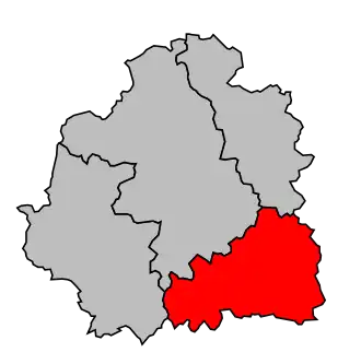 Arrondissement na mapě departementu Indre