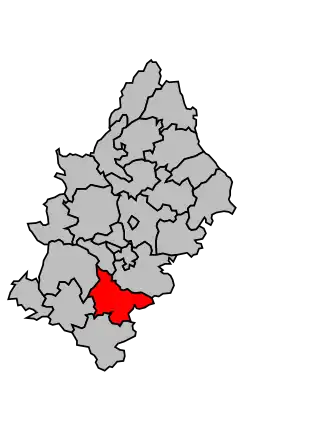 Kanton na mapě arrondissementu Rodez