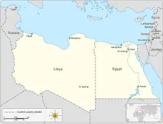 Mapa Libye a Egypta v roce 1977