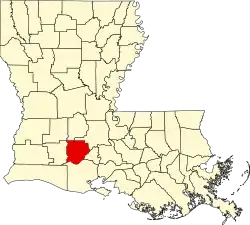 Acadia Parish na mapě Louisiany