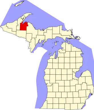 Baraga County na mapě Michiganu
