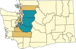 Mapa znázorňující rozlohu metropolitní oblasti ve státě Washington