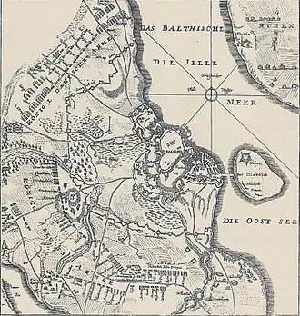 Mapa zachycující pozice oblehatelů Stralsundu