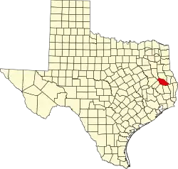 Angelina County na mapě Texasu