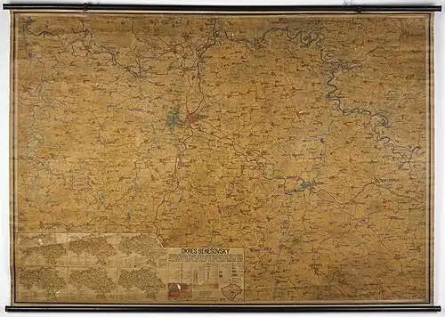 Podrobná mapa školního okresu Benešov, 20. léta 20. století.