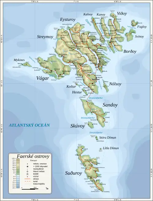 Topografická mapa Faerských ostrovů