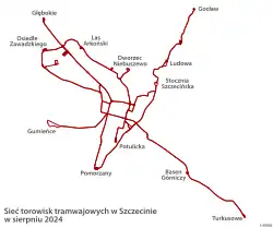 Schéma tramvajové sítě ve Štětíně