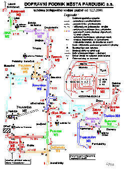 Schéma trolejbusových tratí v Pardubicích v roce 2008