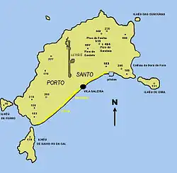 Mapa ostrova Porto Santo