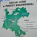 Mapa úzkorozchodných železnic v polské části parku.