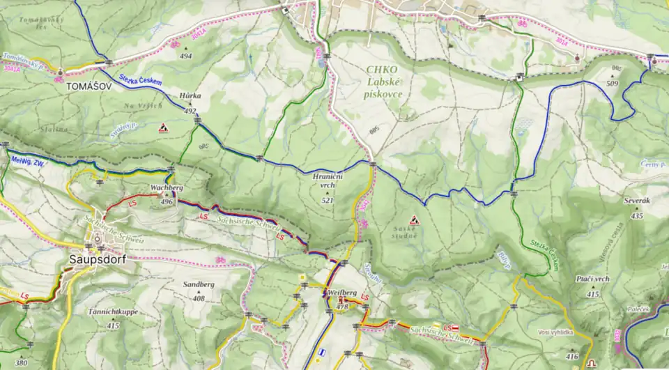 Turistická mapa Hraničního vrchu a blízkého okolí