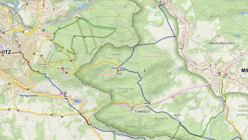 Turistická mapa Tanečnice a blízkého okolí