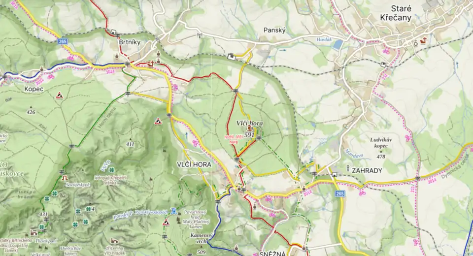 Turistická mapa Vlčí hory a blízkého okolí