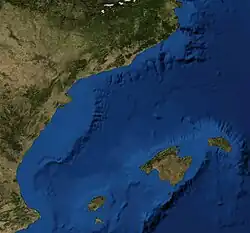 Satelitní snímek Baleárského moře