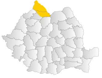 Mapa Rumunska s vyznačeným regionem Maramureš