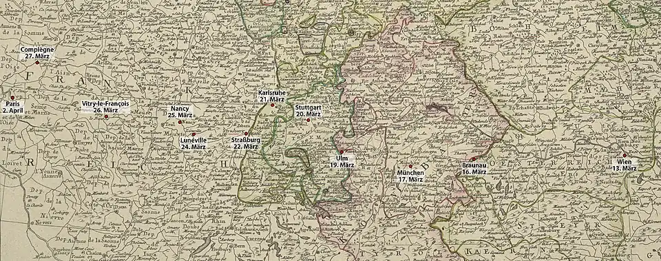 Zastavení Marie Louisy na cestě z Vídně do Paříže