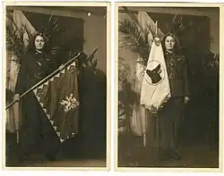 Marie Valterová se státní vlajkou Marie Valterová s vlajkou hnutí Věrný pes