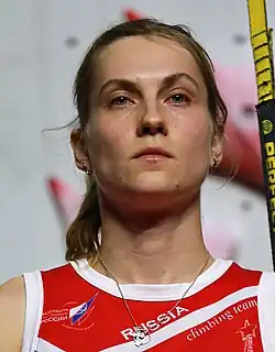 Marija Krasavina v osmifinále MS 2018 v lezení na rychlost v Innsbrucku