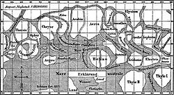 Mapa neexistujících kanálů, jak je zachytil Giovanni Schiaparelli